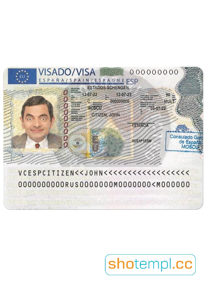Spain Visa Card PSD Template
